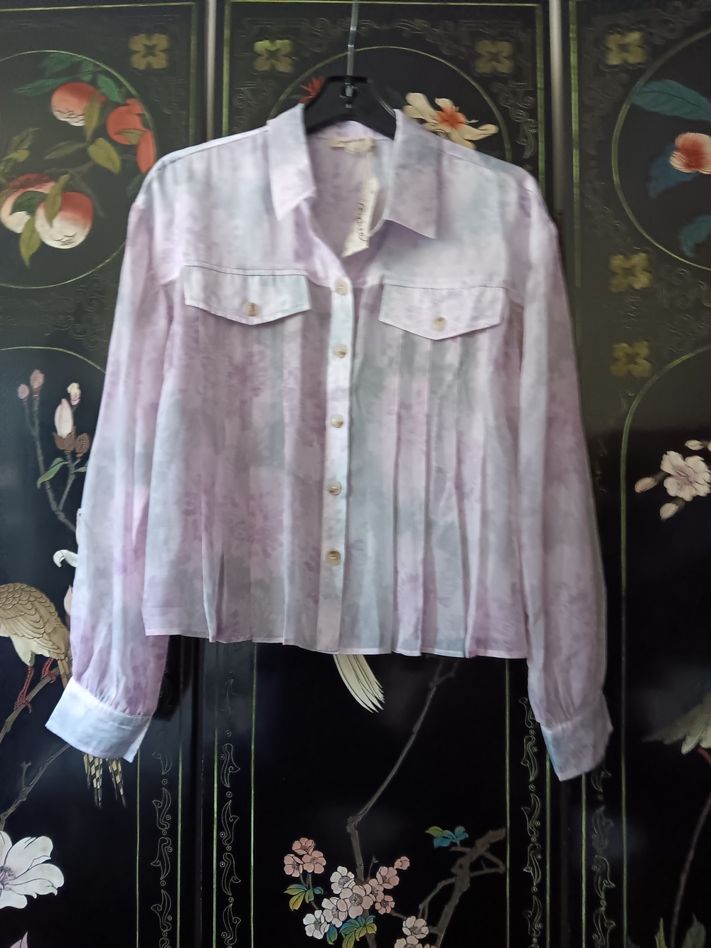 Mystree Lavender Watercolor Button-Front Blouse - Picture 7 of 7